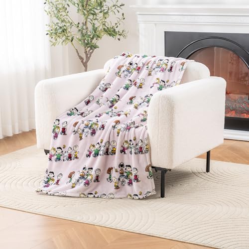Image of Berkshire Blanket Peanuts VelvetLoft Cute Character Snoopy Plush Throw Blanket,Peanuts Laughing Robe Lilac,Throw 55 in x 70 in (Official Peanuts Product)