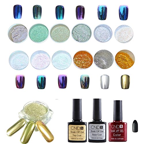 Creazy 12 Colors Nail Art Shinning Mirror Glitter Powder Chrome Pigment Black Gel Coat