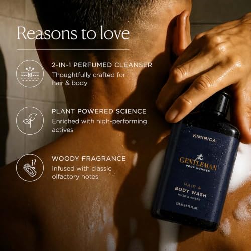 Image of Kimirica The Gentleman Niacinamide 2-in-1 Hair & Body Wash | Oil & odour control SLS-free Formula | Instant Cooling Effect | Hydrates dry & Rough Skin | Musk & Amber Perfumed Cleanser for Him | 270ml