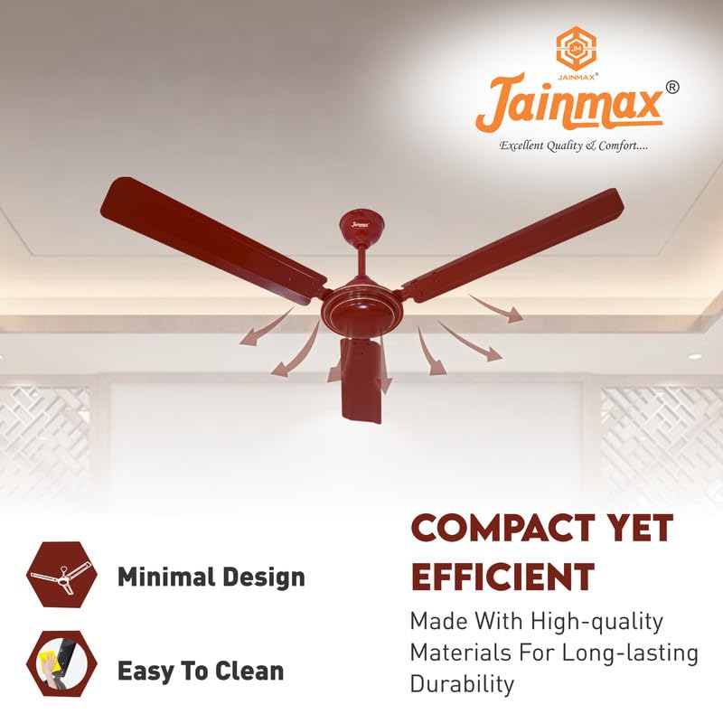 Image of 1200mm Ceiling Fan | 50W High-Speed Motor | 390 RPM | 100% Copper Winding | Anti-Dust | BEE Star Rated | Rust-Resistant | Up to 33% Energy Saving | Strong & Powerful Performance (Brown)