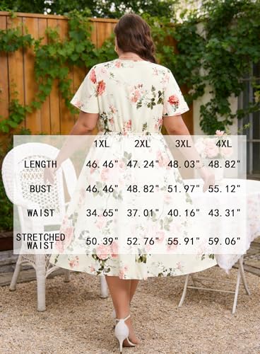Image of Plus Size Summer Dresses for Women Casual Short Sleeves A Line Midi Dress