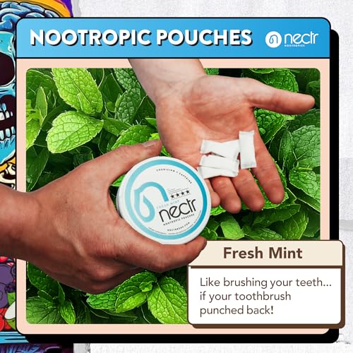 Image of Nectr Energy Nootropic Pouches - Fresh Mint Flavored, Caffeine Pouches with Cognizin Citicoline. Nicotine-Free Sugar-Free Brain Treats. Smooth, Sustained Focus & Energy Supplement - 1 Puck of 16pcs