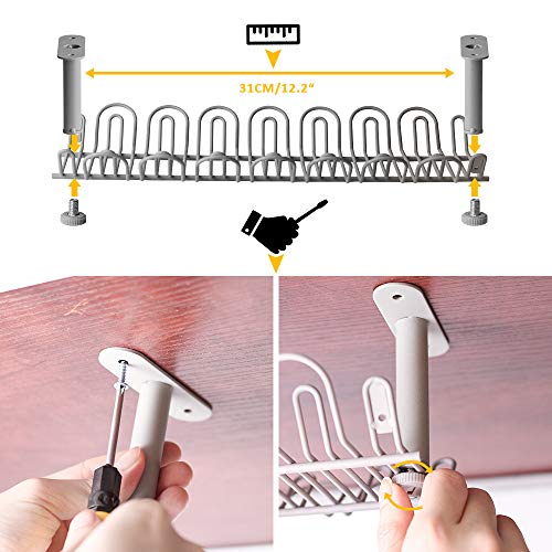 2 Packs Cable Management Tray, 14 inches Under Desk Cable Organizer for Wire Management, Heavy Metal Wire Cable Tray for Desks, Offices, and Kitchens (Gray) - Thumbnail 2