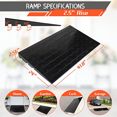 2.5'' Rise Threshold Ramp For Doorways, 11000 Lbs Capacity Recycled Solid Rubber Threshold Ramp, 3 Channels Cord Cover Non-Slip Driveway Curb Ramps Handicap Ramp For Wheelchair Scooter Stroller #TOP3
