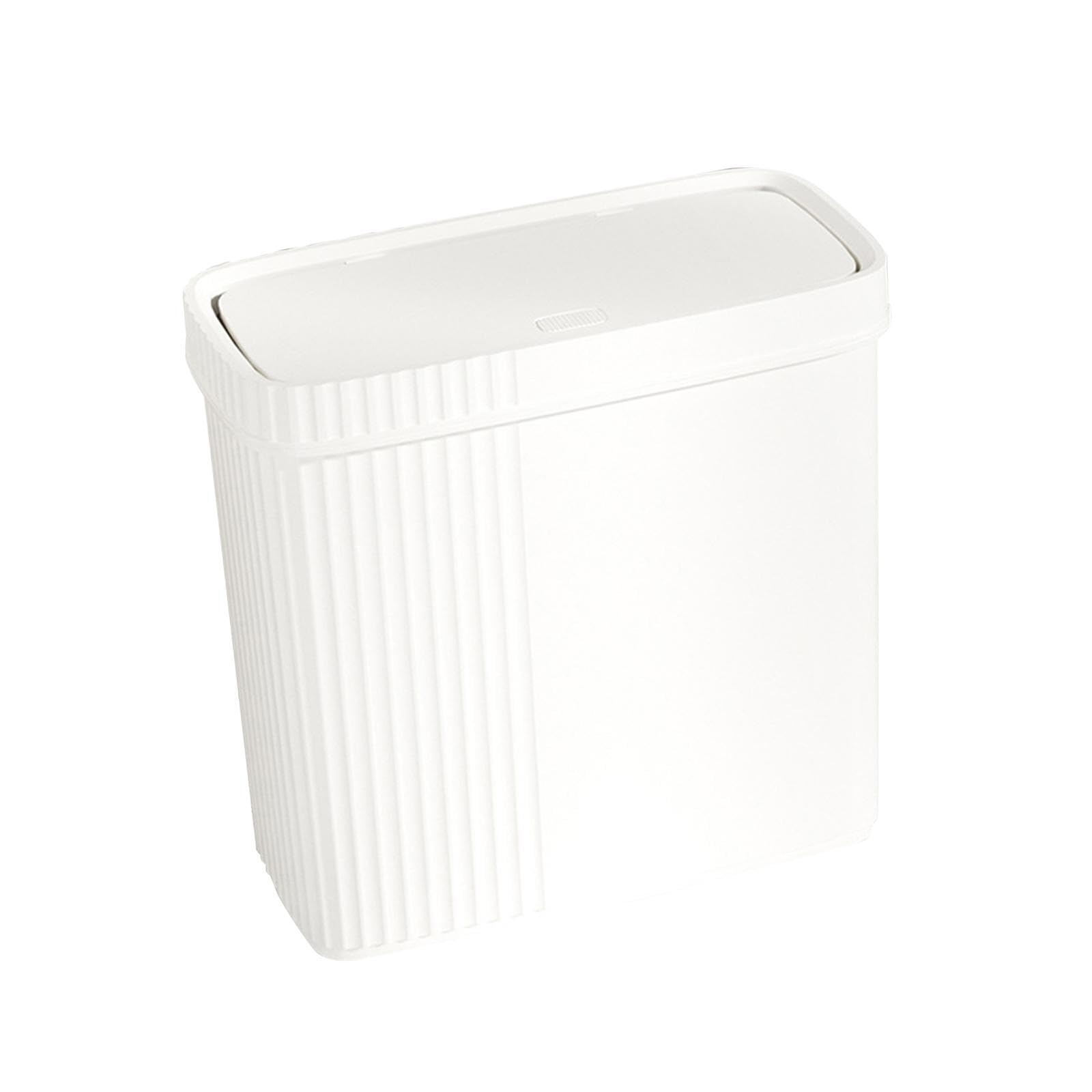 Schmaler Abfalleimer mit Pressdeckel aus PP, geeignet für kleine Räume, leichter Haushaltsmülleimer, Abfalleimer für Wohnzimmer, Küche, Studentenwohnheim, Weiß, 28 x 13.5 x 27.3 cm