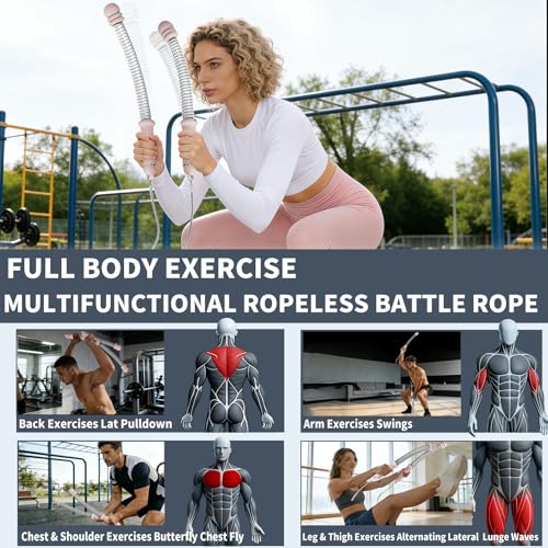 Image of Pinailon Ropeless Battle Ropes, Workout Exercise Rope for Strength Building, Heavy Duty Portable Cordless Battle Ropes for Home Gym, HIIT and Low-Impact Aerobic Training for Men & Women, Pink