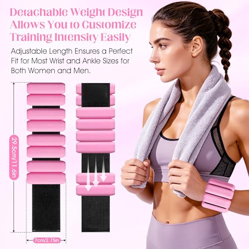 Image of Wrist Weights, 2Pack Adjustable Ankle Weights for Women /Men, Silicone Weighted Bangles for Yoga, Pilates, Running & Walking, Arm & Leg Weights, 2lb