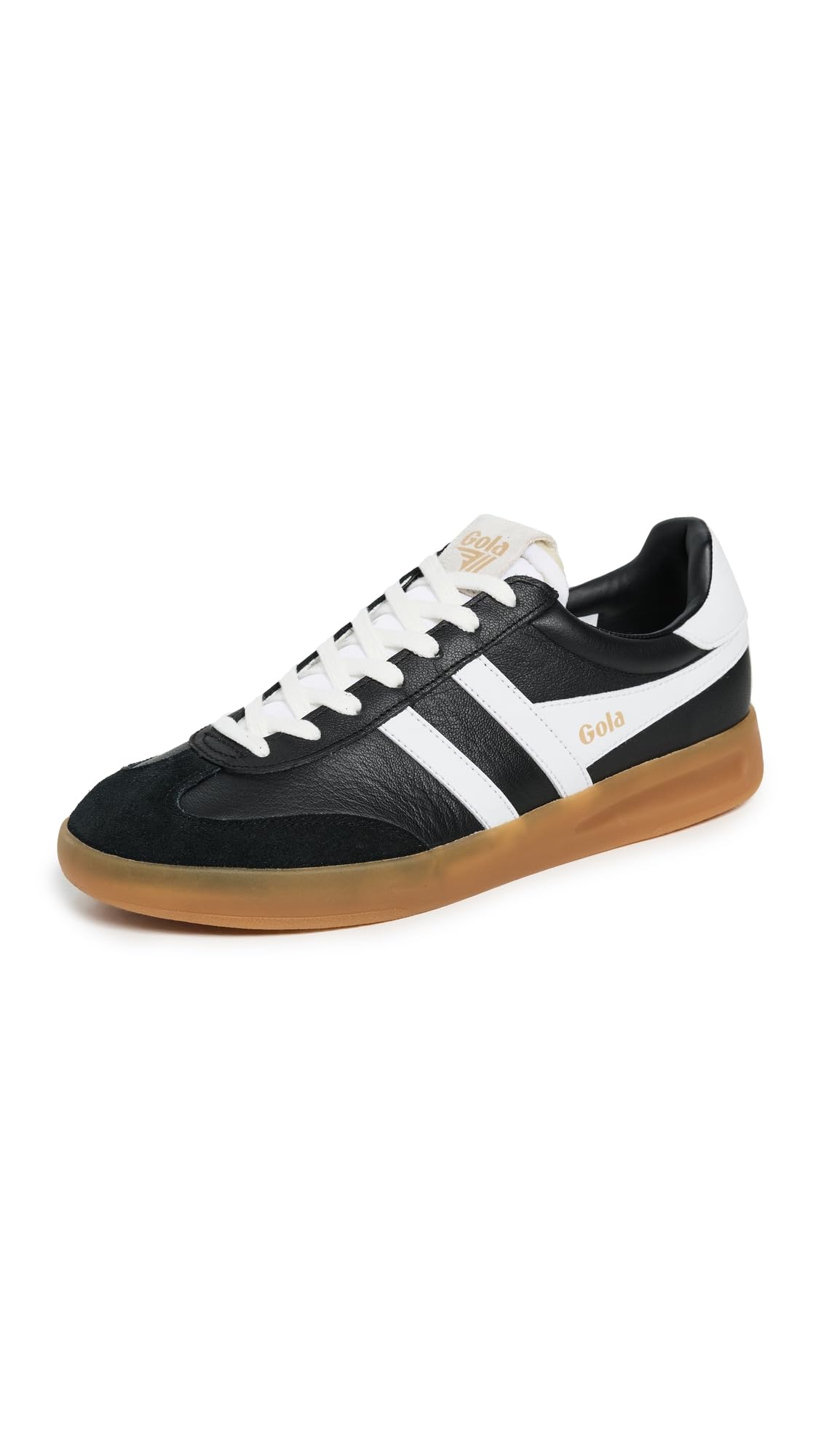 Gola Women's Cyclone Leather Sneakers, Black/White/Gum, 9 Medium US