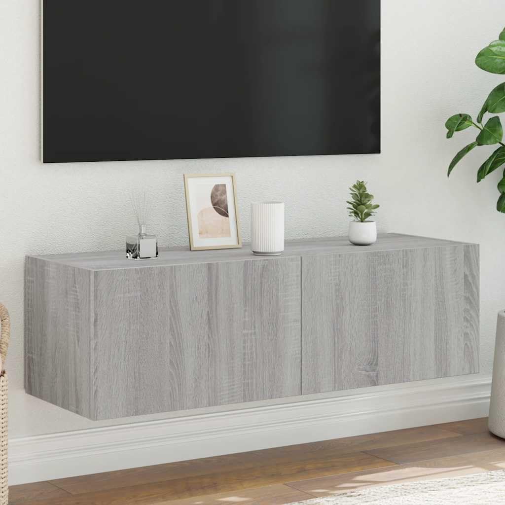 vidaXL Meuble TV Mural avec lumières LED Sonoma Gris 100x35x31 cm