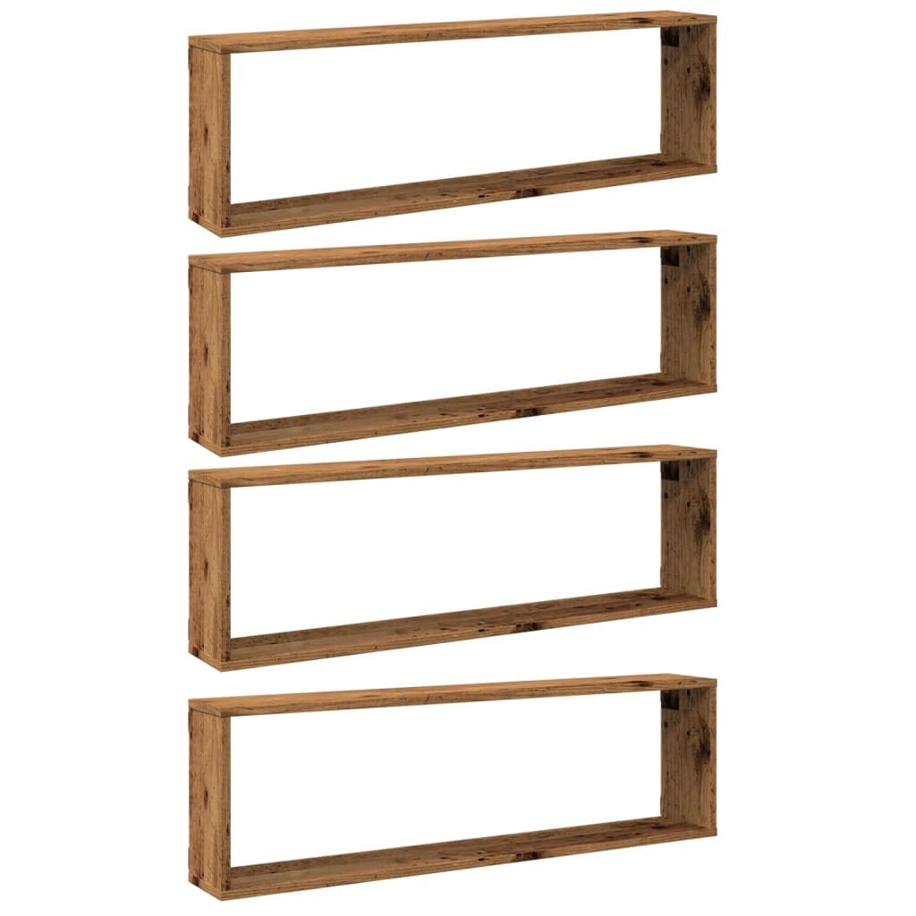 Estantería de pared en forma de cubo, 4 unidades, aspecto de madera vieja, 100 x 15 x 30 cm, material de madera, estantes flotantes para montaje en pared, estantes de pared para dormitorio