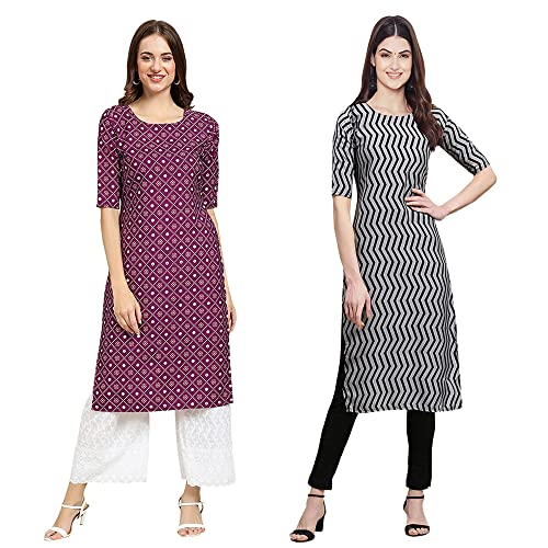 Image of Pinkmint Designer Woman's Crepe Multicolored Straight Kurta [A-355-330]