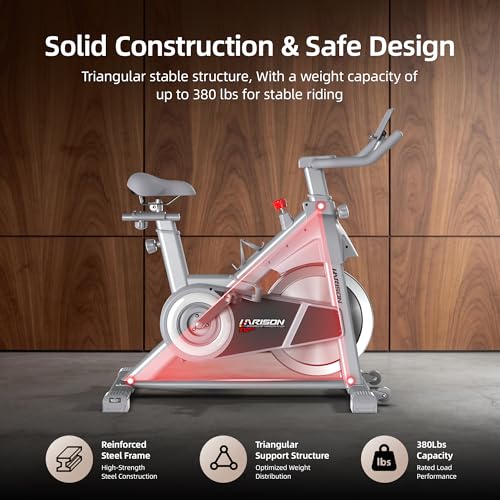 Image of HARISON Exercise Bike for Home, Magnetic Indoor Cycling Bike with Quiet Dual-Belt Drive, 380 LB Capacity Exercise Bike, Adjustable Resistance Stationary Bike with Push-to-Stop, App Compatible