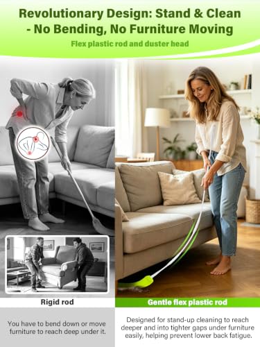 Image of Bend-Free Gap Dust Cleaner Cleaning Tools Washable Flat Duster Brush with 4 Microfiber Chenille Dusting Cloths Long Handle 56 inches for Cleaning Under Appliances Furniture Couch Bed Fridge