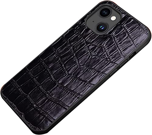 Étui en cuir véritable iPhone 14 Pro Max luxe mince motif crocodile noir