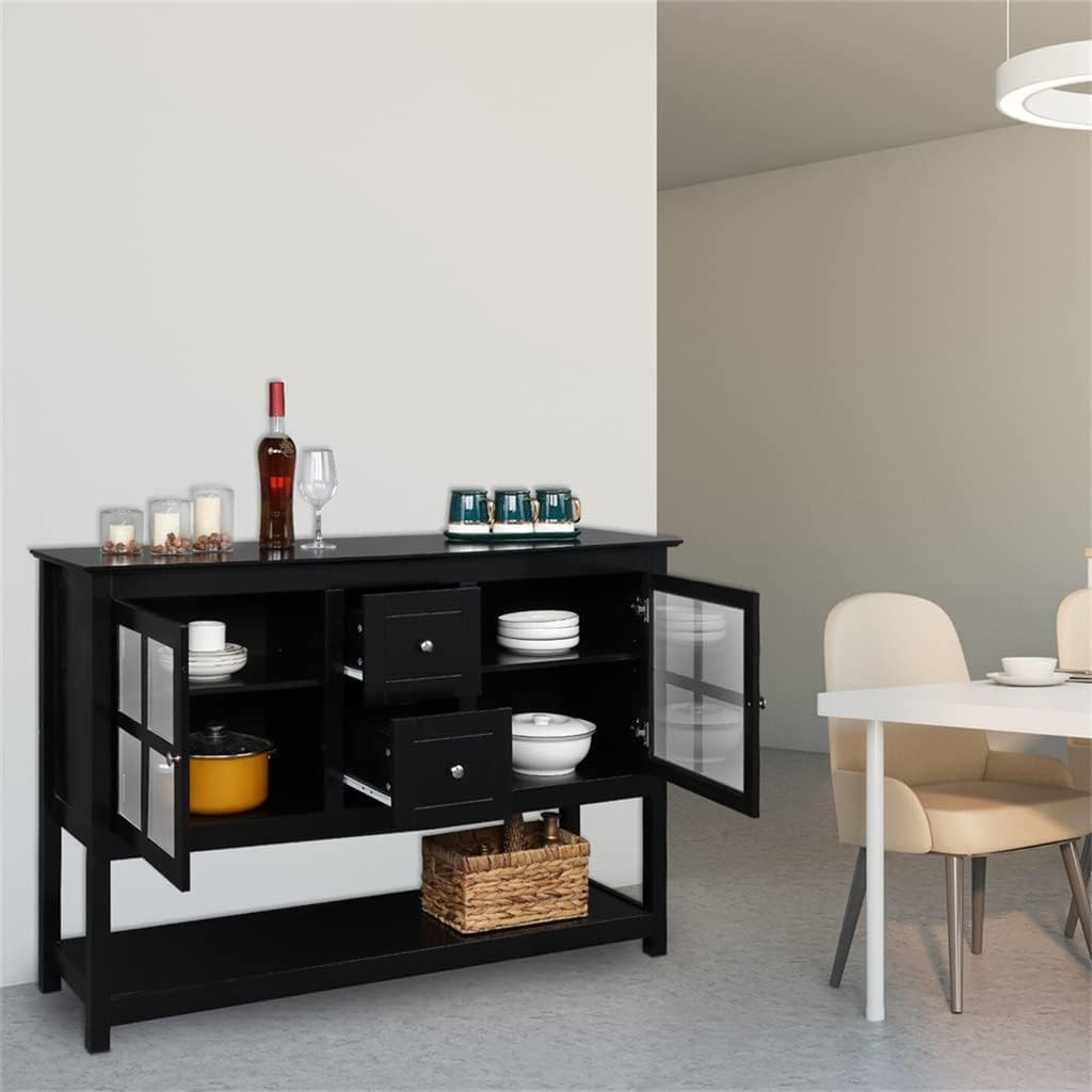 Kitchen Credenza & Sideboard Buffet Storage Cabinet with 2 Doors & Storage Shelves 52 Inch Entryway Serving Storage Cabinet (Color : Black, Size : 134.5 x 40.5 x 89cm) (Black 134.5 x 40.5 x 89cm)