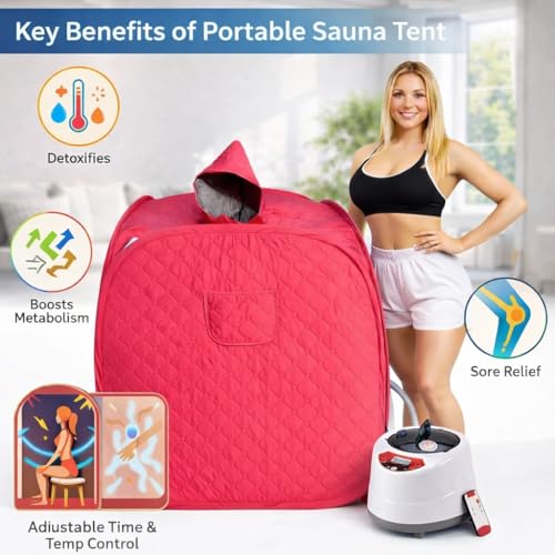 Image of Portable Sauna for Home Full Body Personal Sauna Steam at Home Spa with 2L 1000W Steam Generator, 90 Minute Timer, Remote Control (DARK PINK)