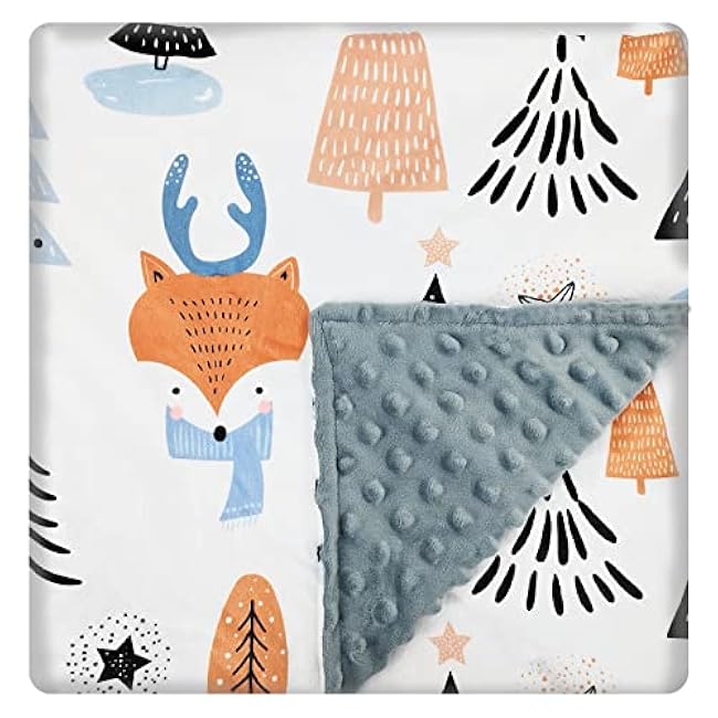 Baby Blanket for Boys Girls (Fox Printed, 30x40) with Double Layer Dotted Backing Soft Plush Minky Blanket for Toddlers Newborn