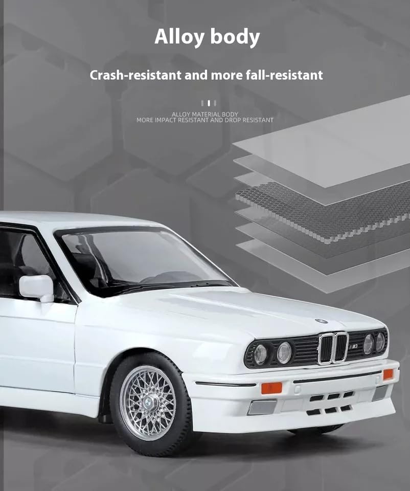 Image of Invite Enterprise Big Size B-M-W M3 E30 1988 1:24 diecast Metal Pullback Toy car with openable Doors & Light, Music Boys car for Kids Best Toys Gifts Toys for Kids (White Color)