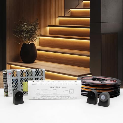 KOMIGAN KMG-3233 Motion-Activated LED Stair Lighting Kit, 48' Long Cuttable Strip Light for Indoor...