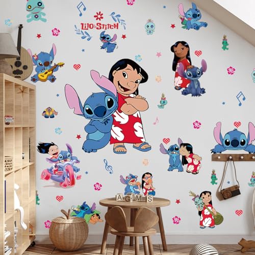 Stitch Wall Stickers for Kids, Cartoon Character Stitch&Angel Stickers for Children Room, DIY Removable Stickers for Baby Kids Nursery Girls Bedroom Living Room Playroom Wall Decoration (Stitch)