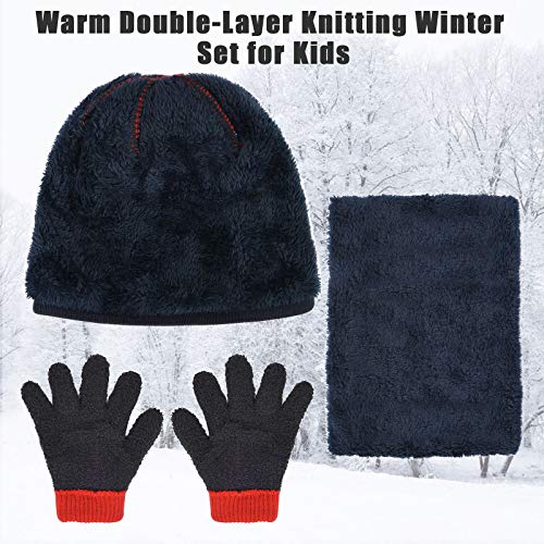 MAYLISACC Winter Kids Hat Scarf and Gloves 3Pcs Set for Boys and Girls Toddler Age 3-6, Striped Pom Beanie Glove Neck Warmer2