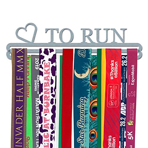 'Love to Run DOUBLE BAR' Medal Holder Display Brushed Stainless Steel - Made in Britain