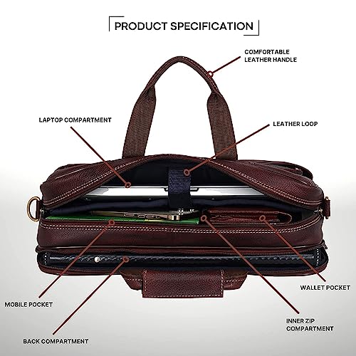 WildHorn Leather Laptop Bag for Men | Office Messenger Bag Fits Up to 15.6 Inch Laptop/MacBook | Dimension: L-16 inch W-4.5 inch H-12 inch