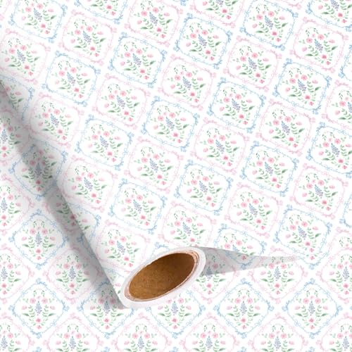 Pineraap Vintage Floral Wrapping Paper Roll, Pastel...