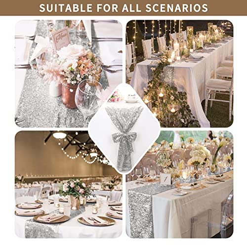 Fani 12 Pack Silver Sequin Table Runner 12 Inch X 72 Inch Sequin Table Cloth For Wedding Round Rectangle Tables Sparkle Table Covers For Party Engagement Birthday Banquet Decorations Baby Shower thumb #4