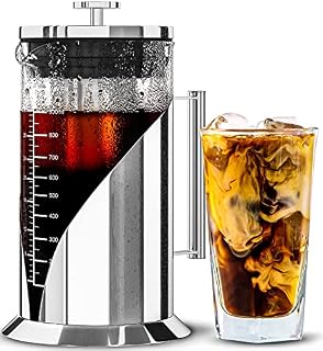 Cafe Du Chateau Cold Brew Coffee Maker - Air Tight Seal with Faster Steep Time - Ice Tea and Cold Coffee Jug - Stainless Steel Iced Coffee Maker Press - Cold Brew Bottle (1000ml)