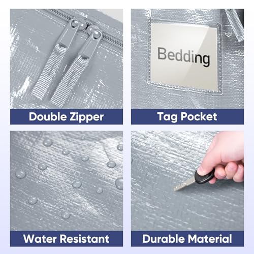 Image of TICONN 8 Pack Extra Large Moving Bags Heavy Duty with Zippers & Carrying Handles, Durable Storage Bags Moving Boxes for Closet Organizers and Storage (8 Pack, Light Grey)