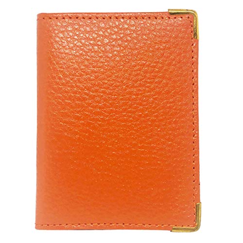 Charmoni - Porte Carte Etui Passe Navigo Carnet Ticket Bus Métro - Compact et Pratique - en Cuir (Orange)
