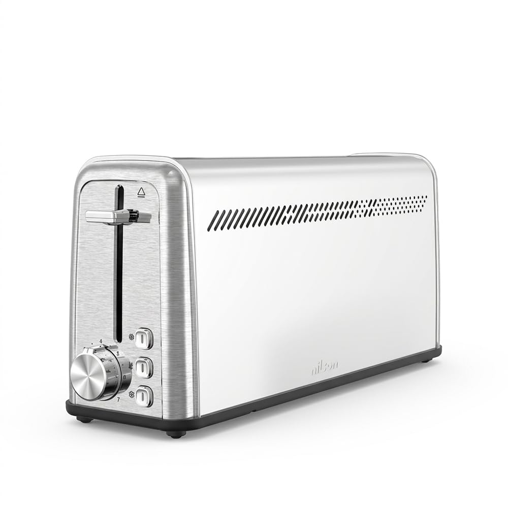 Grille-Pain à Fente Longue NTS1R11000X, 1100 W, 7 Niveaux de Brunissage, Commande Manuelle, Minuterie, Décongélation, Réchauffage et Déjection, Tiroir Miettes Amovible, Nettoyage Facile