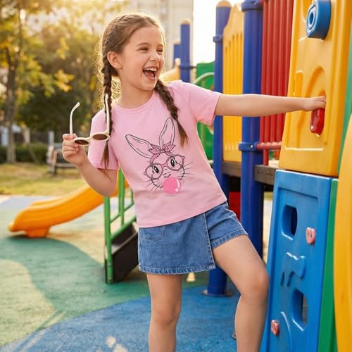 Image of CM C&M WODRO Kids Girl Easter Shirt Cute Bunny Glasses T-Shirt Short Sleeve Funny Happy Easter Rabbit Graphic Tees Tops