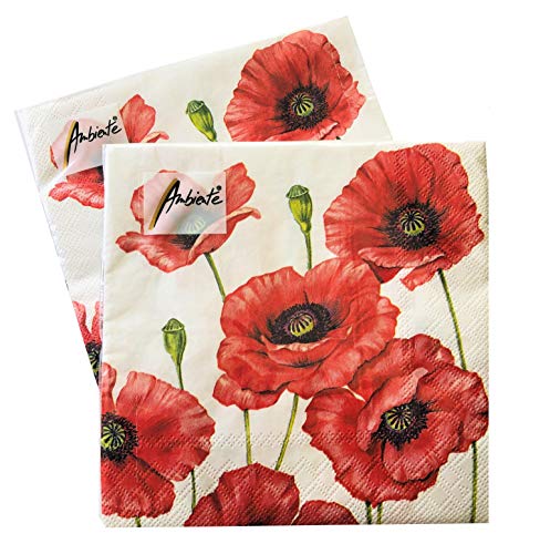 20-ct 13x13 Red Poppy Napkins Floral Paper Napkins Valentine Napkins Red Paper Napkins Red Cocktail Napkins Red Dinner Paper Napkins Floral Napkins for Decoupage Birthday Women Men Adults Mothers