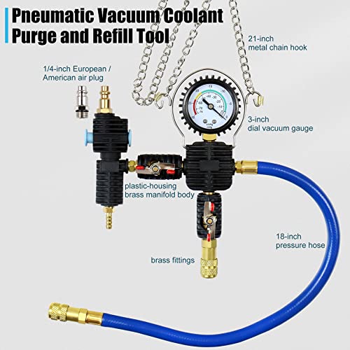 Image of Coolant Vacuum Refill Kit, Cooling System Radiator Vacuum Purge & Fill Tool Kit, Automotive Coolant Filler with Universal Adapter Hoses for Car Motorcycle Truck Airlift Use Black