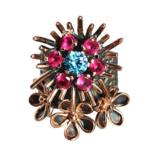 Bague en argent 925 rhodié noir et quartz magenta de haute joaillerie taille 61