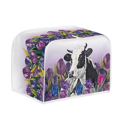 JSLXYYBQ Tulip Cow Print Toaster Cover 4 Slice Wide Slot Kitchen Appliance Durable Bread Maker Covers with Zipper Fingerprint Protection Women Gift