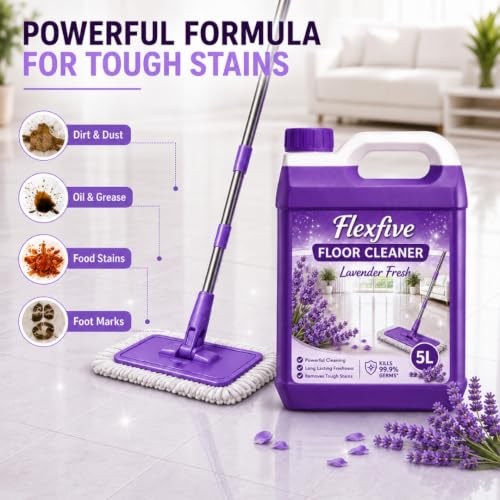 Image of Floor Cleaner Liquid 5L, Lavender Fresh Fragrance, Powerful Stain Removal, Long Lasting Freshness, Suitable for All Types of Floors, Home & Office Cleaning