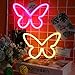 2 Pieces Butterfly Neon Signs Butterfly LED Light 3-AA Battery Powered,USB Operated Wall Neon Light Decor Butterfly Neon Wall Art for Christmas Birthday Wedding Outdoor Bedroom (Pink, Warm White)