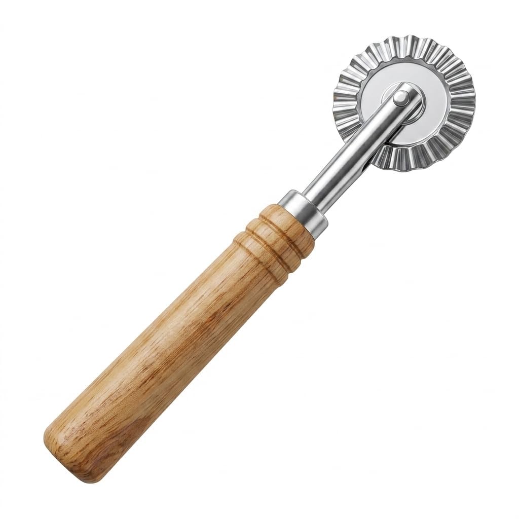 Ruleta de corte de patata pastelería de aleación de zinc con mango de madera, ruleta de pizza y copa Ravioli dentada para pasta de casa, herramienta de cocina para pastelería, galletas y preparación