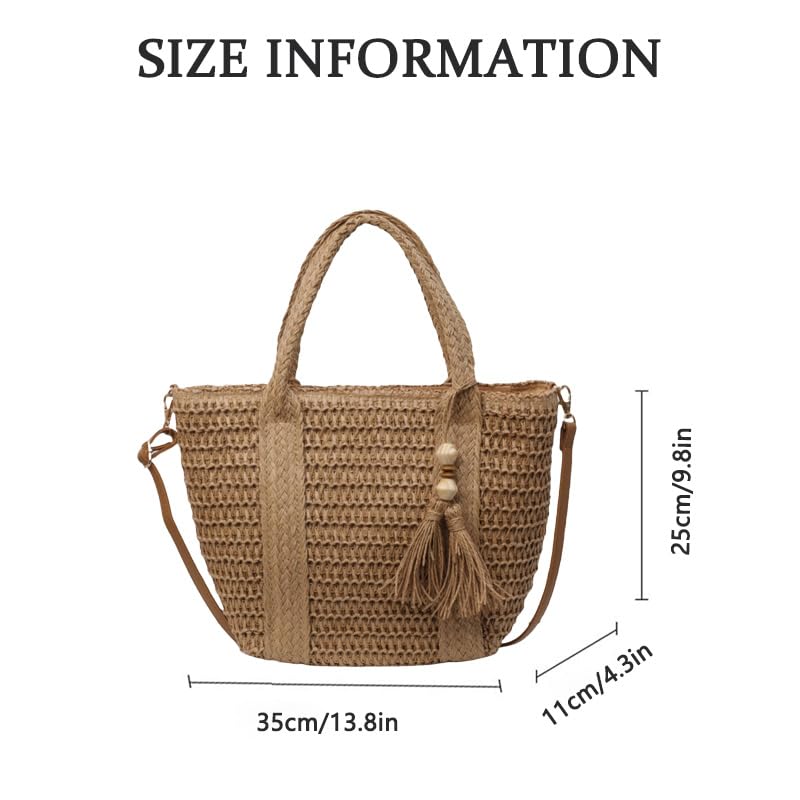 Bolso bandolera de paja tejido a mano para mujer miniatura 6