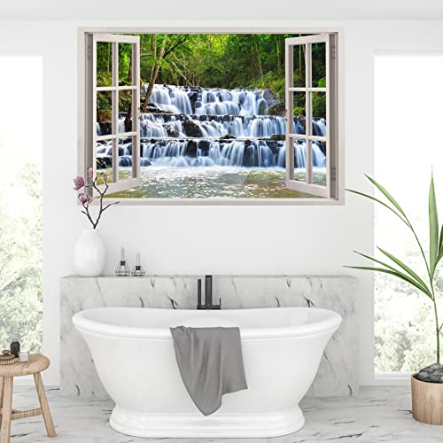 3D False Fake Window Waterfall Wall Decals, Forest Mura Wall Stickers, Decoration Living Room, Bedroom, Dining Room Home Window Pictures Wall Decor, Peel and Stick,23.6”×35.4” - Thumbnail 3
