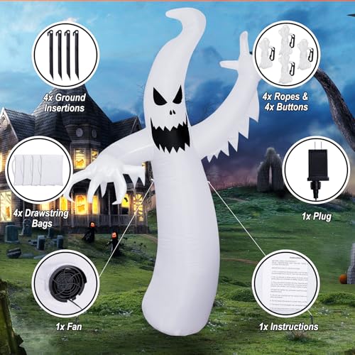 8 FT Tall Halloween Inflatable Ghost Decoration, Outdoor Indoor Blow Up Décor for Holiday Yard Lawn Garden(Built-in LED White Lights, Red Flame Lights) 8 FT Tall Halloween Inflatable Ghost Decoration, Outdoor Indoor Blow Up Décor for Holiday Yard Lawn Garden(Built-in LED White Lights, Red Flame Lights)