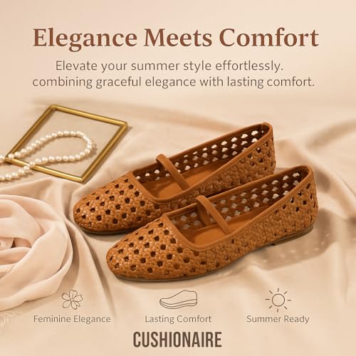 CUSHIONAIRE Weavy Squared Toe Woven Ballet Flats Shoes for Women with Memory Foam | Comfortable Mary Jane Flats for Women with Breathable Mesh Design | Wide Widths Available4