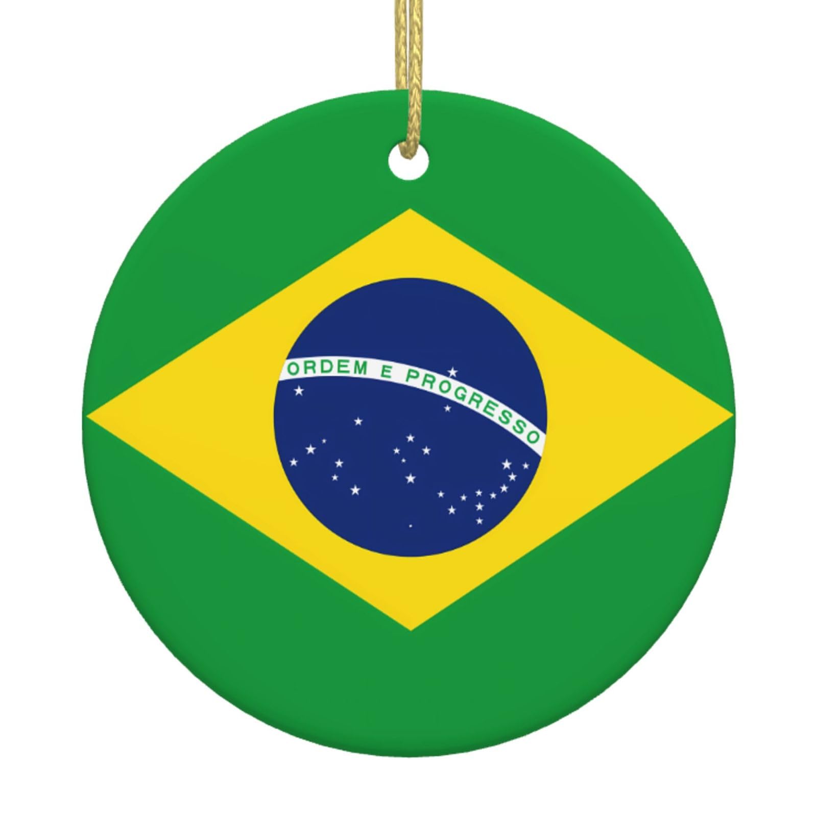 Christmas Tree Ceramic Hanging Ornament â€“ Brazilian flag Print Keepsake for Holiday Home Xmas Party Wall Mount Gift