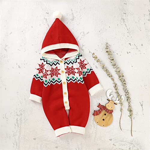 Toddler Size Hoodie Newborn Infant Boy Girl Christmas Snow Knitted Sweater Baby Hooded Jumpsuit (Red, 3-6 Months)4