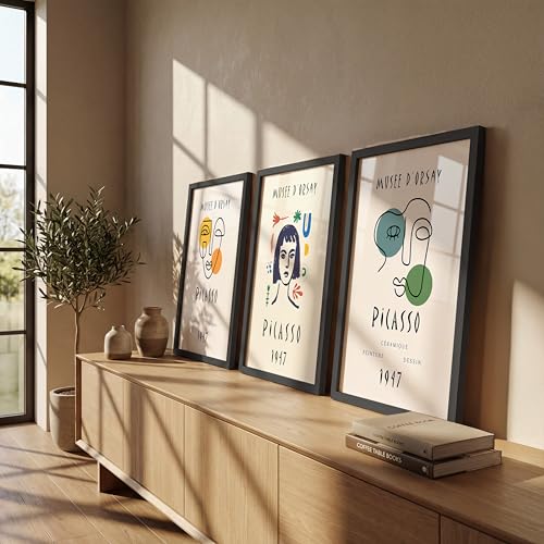 Image of NoWorries Abstract Art Wall Frame | Minimal Line Artwork Wall Paintings 300 GSM Premium Prints | Modern Museum Style Decor for Living Room, Bedroom & Office | Inspired Contemporary Abstract Synthetic Wooden Wall Art Frames (Set of-3) (BLACK, ART-9, 13X19INCHES)