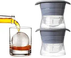 Moldes de gelo Sphere com tampa de silicone, esfera de 6,35 cm – Conjunto de 2 | Molde de gelo para fazer bolas de gelo para uísque de bourbon, coquetéis, bebidas e mais