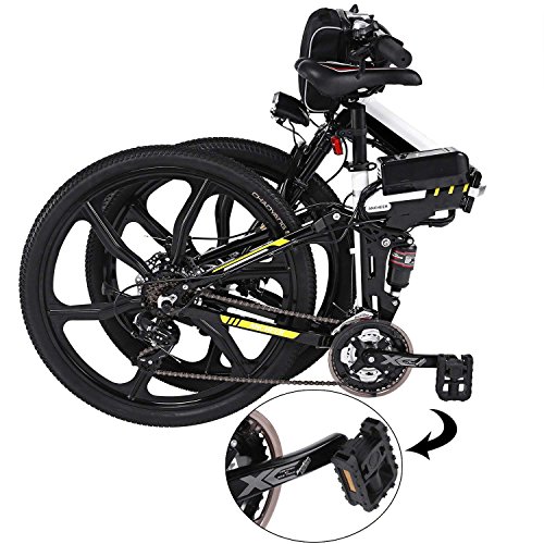 Aceshin 26\'\' Folding Electric Mountain Bike with Removable Large Capacity Lithium-Ion Battery (36V 250W), Electric Bicycle 21 Speed Gear and Three Working Modes (Black/White)